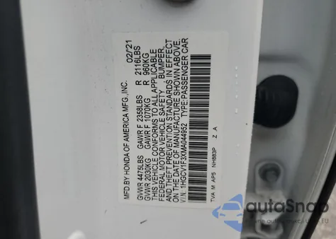 2021 Honda Accord Sport из США, поврежденный, VIN 1HGCV1F3XMA044952